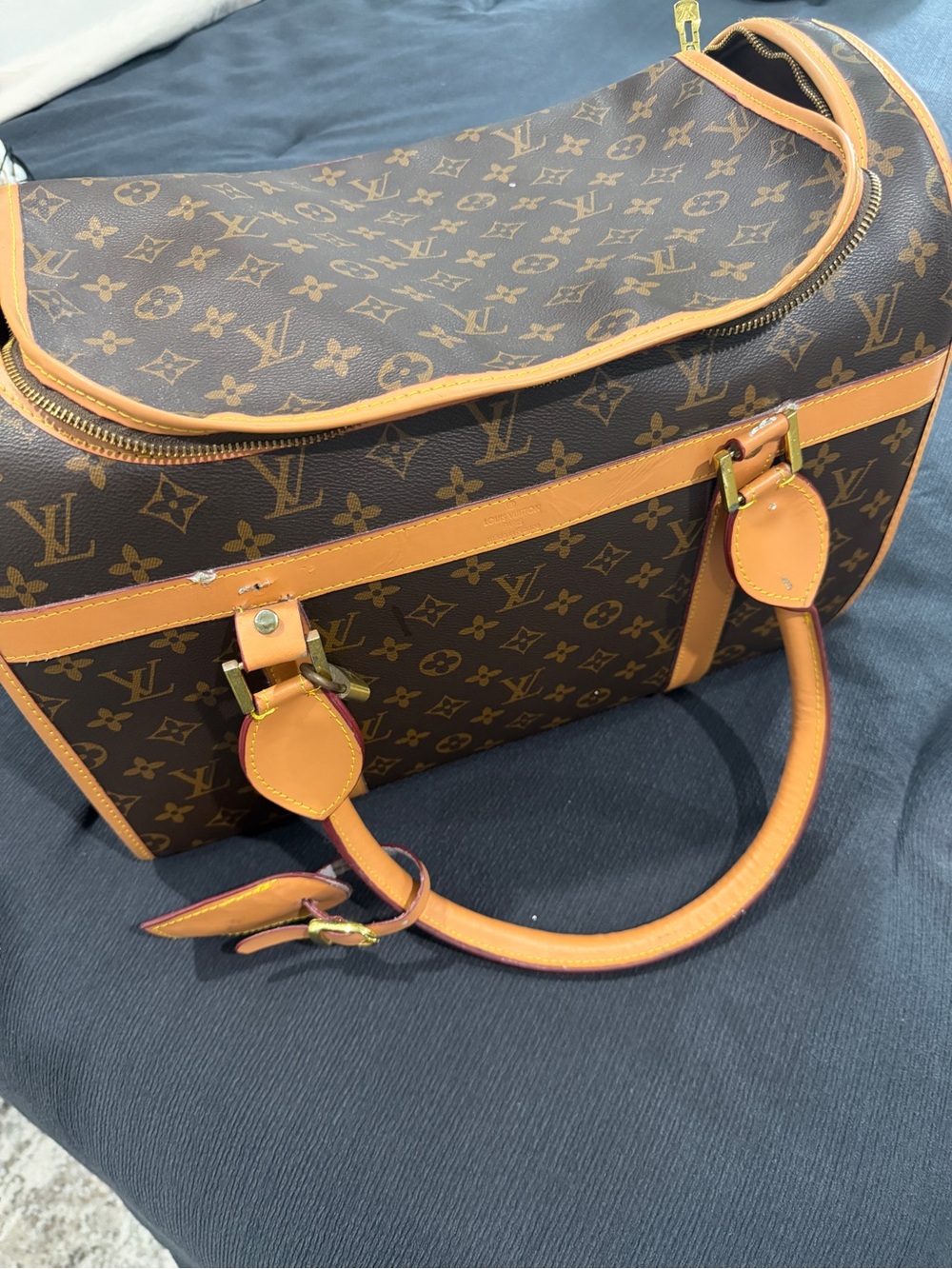 Louis Vuitton Monogram Canvas Pet Carrier - Brown & Tan Leather Trim